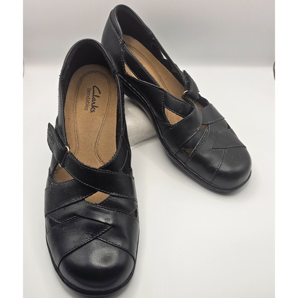 Clarks Bendables Women's Black Leather Mary Jane Comfort Shoes Size 7.5 - Picture 2 of 11